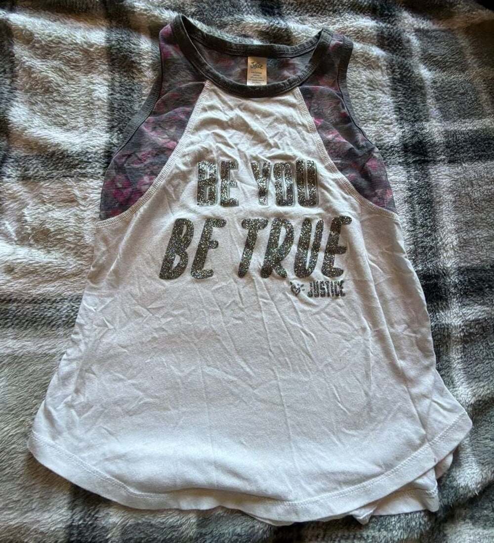 Justice Girls 'Be You Be True' Glitter Graphic Racerback Tank Top